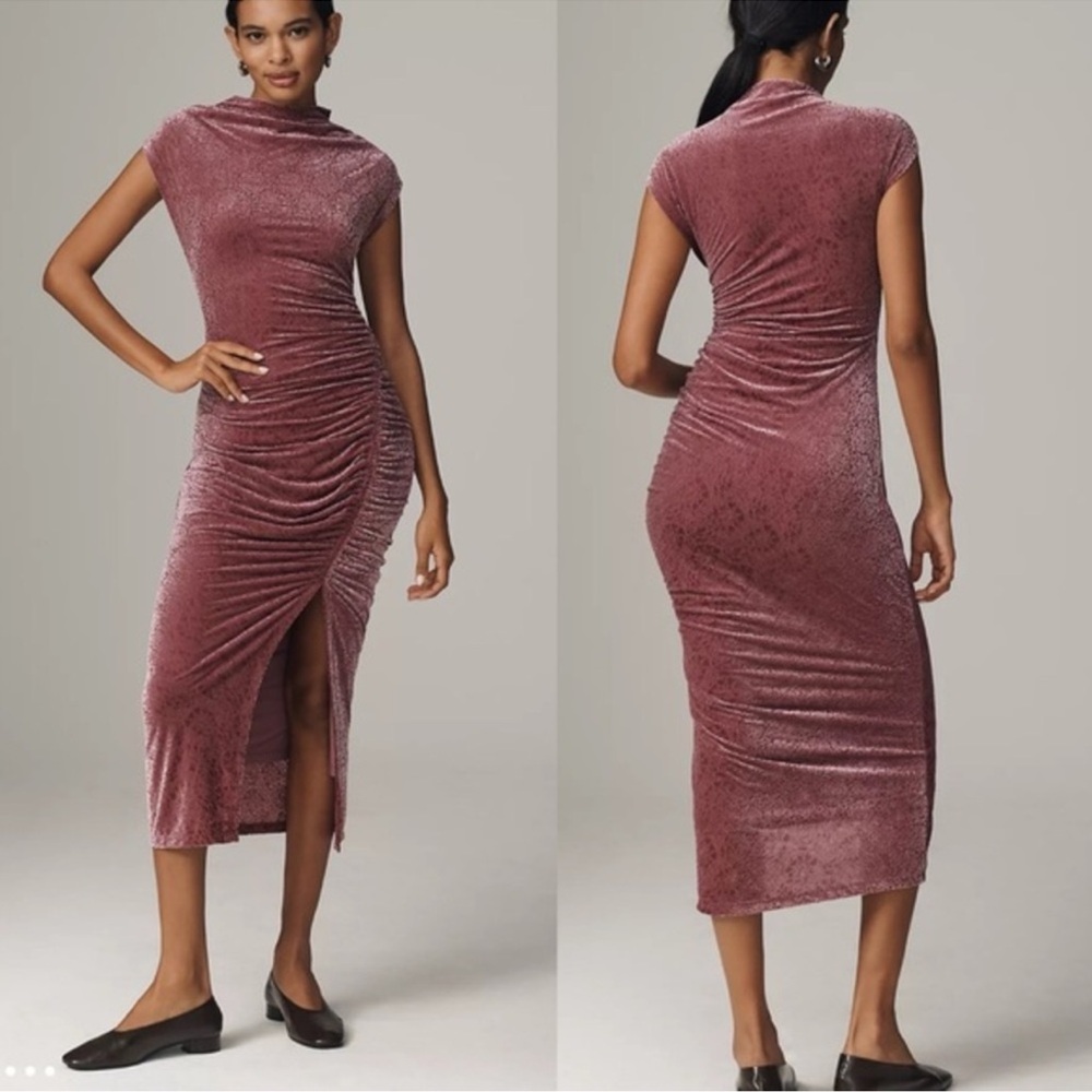 Anthropologie Pink Velvet Maya Ruched
Cowl Neck Mesh Dress NWT Size 2X